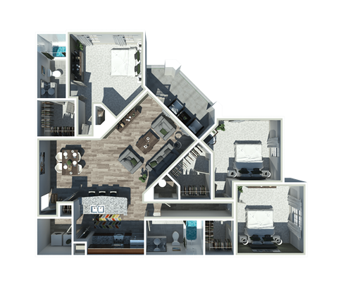 Floor plan for 3 beds, 2 baths, 1398 sqft